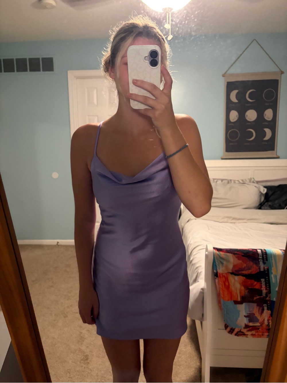 Lavender Cowl Neck Satin Mini Dress